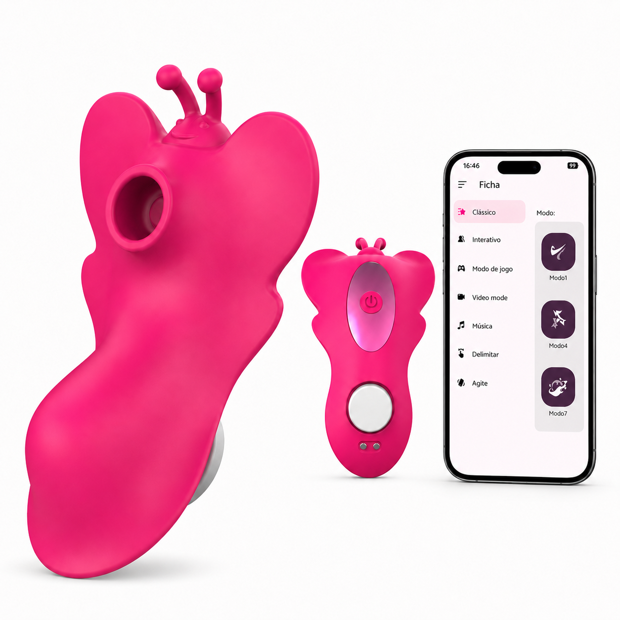 Vibrador Feminino Sugador Clitoriano Borboleta Rosa Com App
